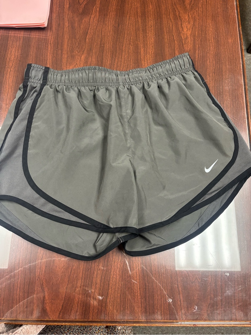 Nike Women's Olive Gray Running Shorts with Black Trim